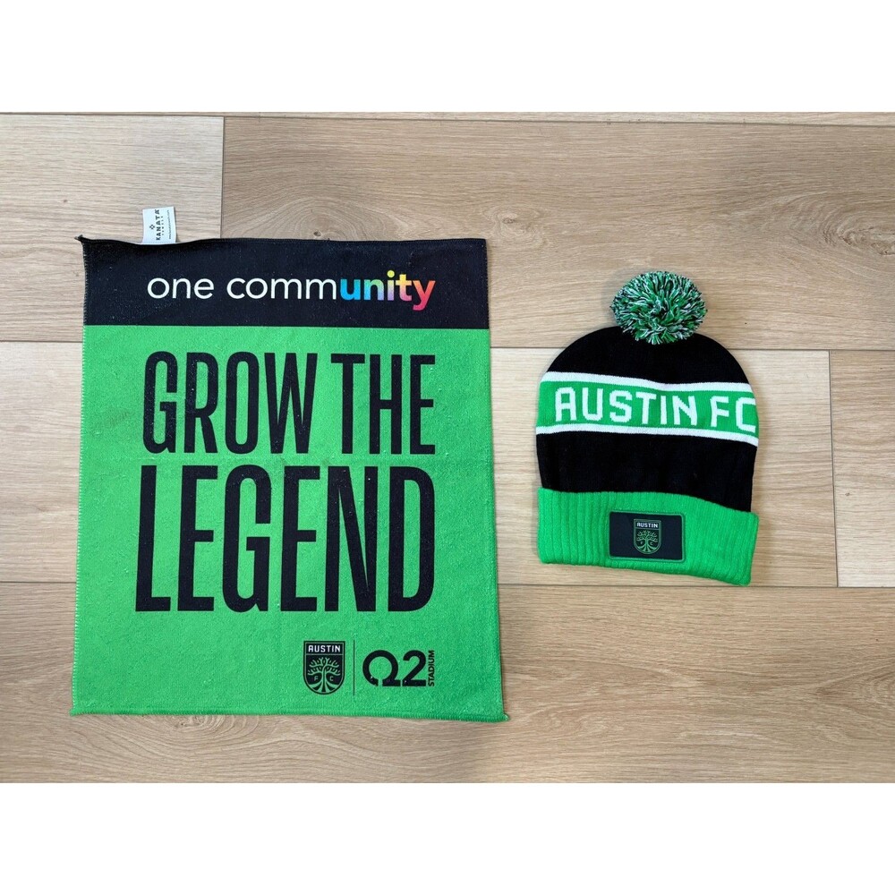 Austin FC 2pc Gear Bundle Green/Black Pom Beanie & Kanata Polyester Rally Towel